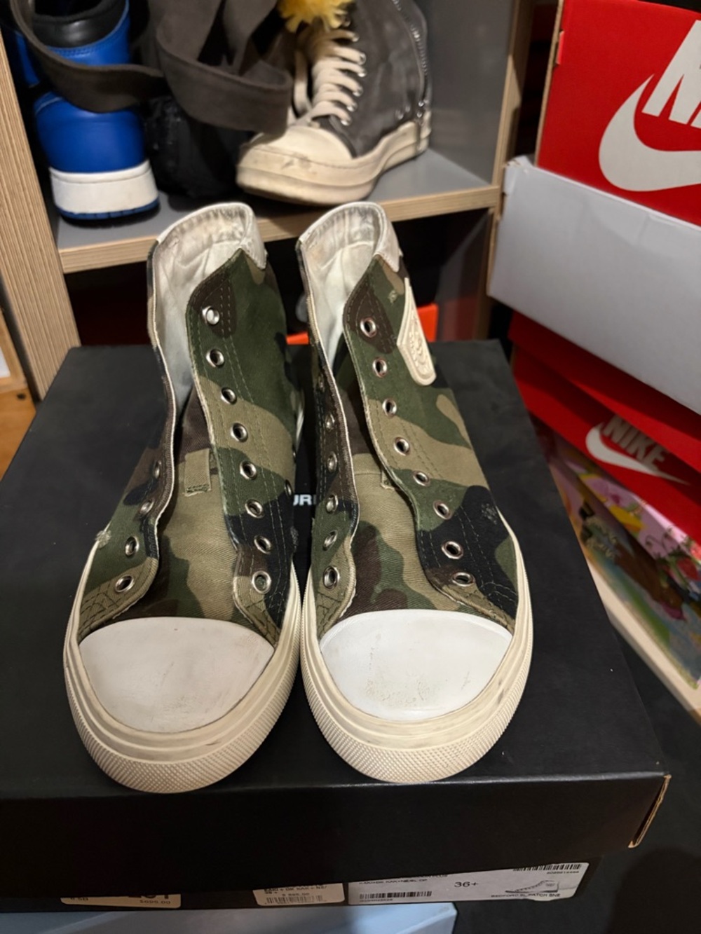 Saint Laurent Camouflage High-Top Sneakers in Green, Black, White